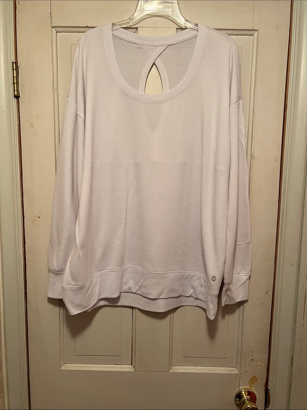 White Women's Long-Sleeve Pullover Sweatshirt with Back Keyhole